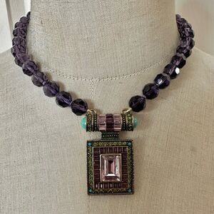 Heidi Daus purple Multicolor Crystal Pendant Necklace